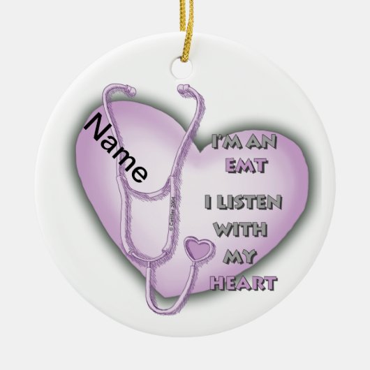 Paarse Hart EMT Keramisch Ornament (Voorkant)