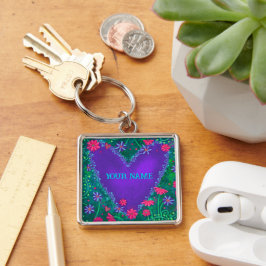 Paarse Hart Floral Inspirivity Sleutelhanger