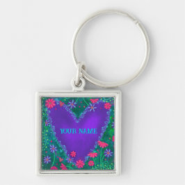 Paarse Hart Floral Inspirivity Sleutelhanger