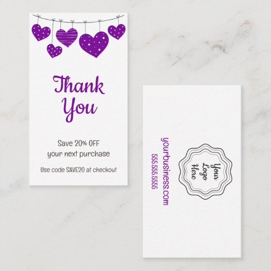 Paarse hart Garland korting Kaart Visitekaartje (Voorkant / Achterkant)