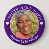 Paarse hart gedenkteken begrafenis foto ronde button 4,0 cm (Voorkant)