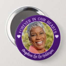 Paarse hart gedenkteken begrafenis foto ronde button 4,0 cm