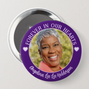 Paarse hart gedenkteken begrafenis foto ronde button 4,0 cm