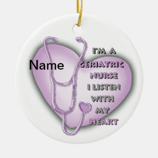 Paarse hart geriatrische verpleegkundige keramisch ornament