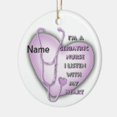 Paarse hart geriatrische verpleegkundige keramisch ornament (Links)