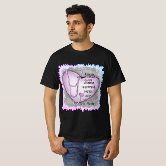 Paarse Hart Home Gezondheidszorg Verpleegster T-shirt (Voorkant volledig)
