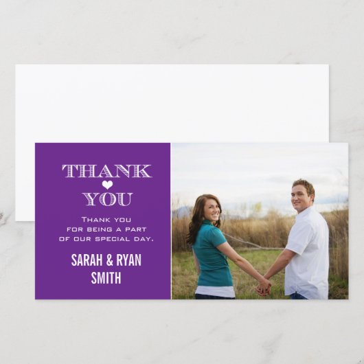 Paarse Hart Huwelijksfoto Dankkaart Bedankkaart (Voorkant / Achterkant)
