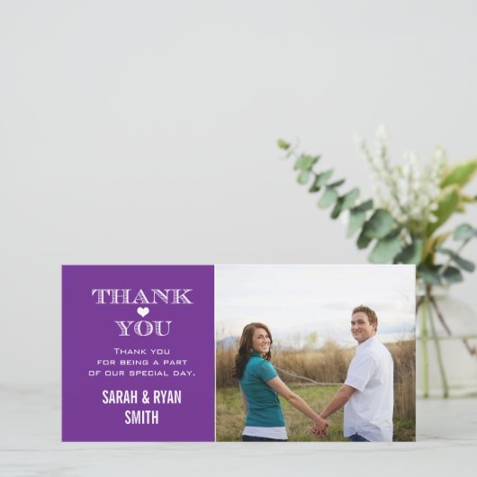 Paarse Hart Huwelijksfoto Dankkaart Bedankkaart (Staand voorkant)