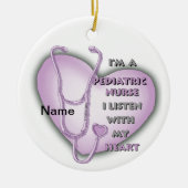 Paarse hart kinderverpleegkundige keramisch ornament (Voorkant)