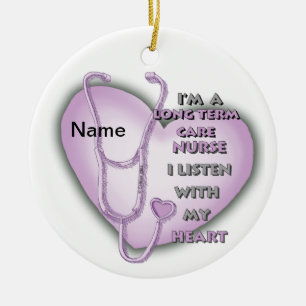Paarse hart langdurige zorg verpleegkundige keramisch ornament