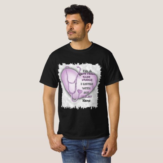 Paarse hart langdurige zorg verpleegkundige t-shirt (Voorkant volledig)