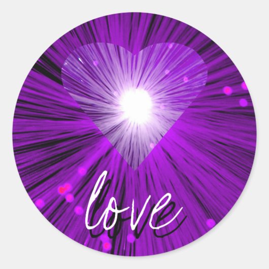 Paarse Hart 'liefde' sticker rond (Voorkant)
