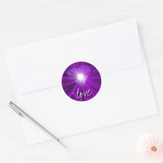 Paarse Hart 'liefde' sticker rond (Envelop)