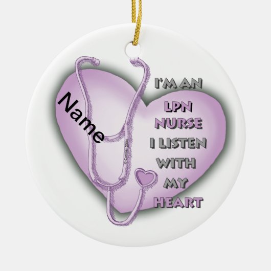 Paarse Hart LPN-verpleegster Keramisch Ornament (Voorkant)