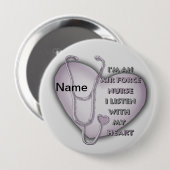 Paarse Hart Luchtmacht Verpleegster Ronde Button 4,0 Cm (Voorkant /achterkant)