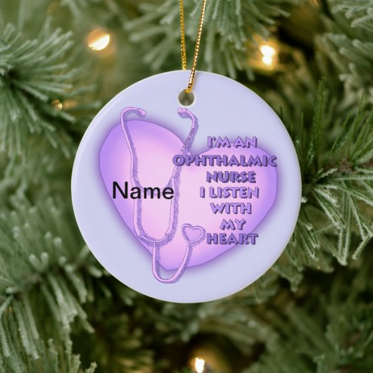 Paarse hart oogheelkundige verpleegkundige keramisch ornament (Boom)