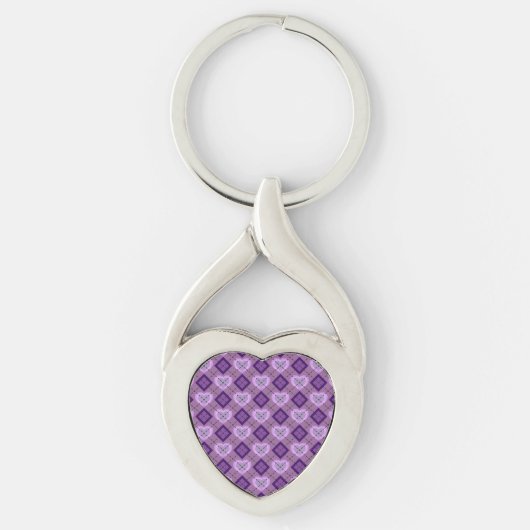 Paarse Hart Paarse Diamant Argyle Patroon Sleutelhanger (Voorkant)