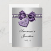 Paarse Hart Ribbon Diamonds Silver Save The Date Aankondigingskaart (Voorkant / Achterkant)