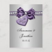 Paarse Hart Ribbon Diamonds Silver Save The Date Aankondigingskaart (Voorkant)