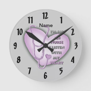 Paarse Hart RN Nurse Clock Ronde Klok