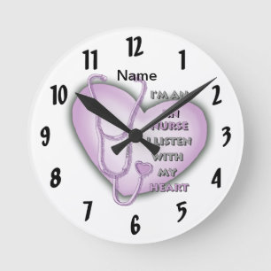 Paarse Hart RN Nurse Clock Ronde Klok