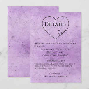 Paarse Hart Trouwdetails Waterverf Vintage Kaart
