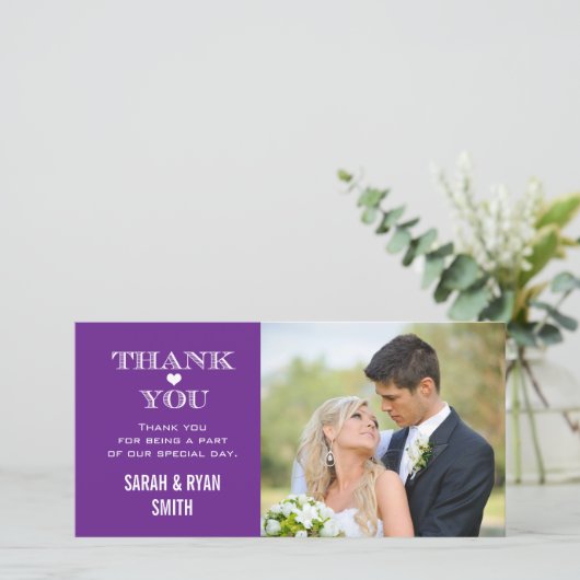 Paarse Hart Trouwfoto Dank u kaarten (Staand voorkant)