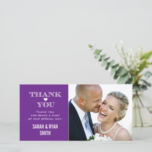 Paarse Hart Trouwfoto Dank u kaarten (Staand voorkant)