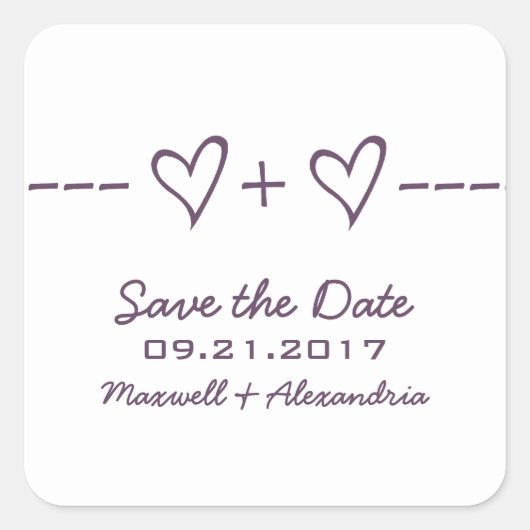 Paarse Hart Vergelijking Save the Date Stickers (Voorkant)