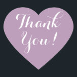 Paarse hart vorm bruiloft gunst dank u sticker<br><div class="desc">Paarse hartvormige bruiloft gunst dank u stickers. Lila/Lavendel paarse en witte of aangepaste achtergrondkleur. Elegante scripttypografie. Gebruik als romantische envelopzegels / sealers of als huwelijksgunstiklabel om gasten te bedanken. Schattigee liefdessymboolvorm met stijlvolle tekst. Ook handig voor andere gelegenheden zoals baby shower,  verlovingsfeest,  jubileum etc.</div>
