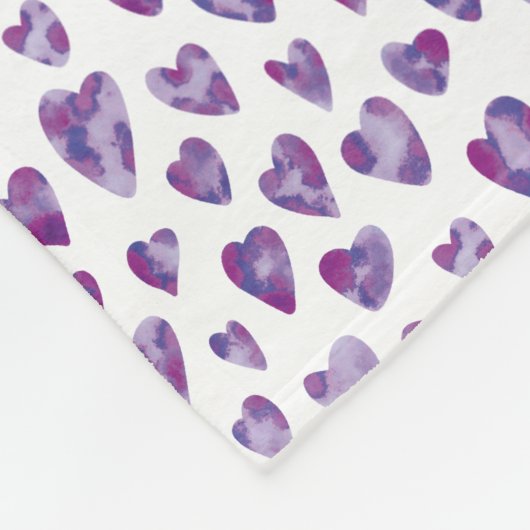 Paarse hart waterverf fleece deken (Hoek)