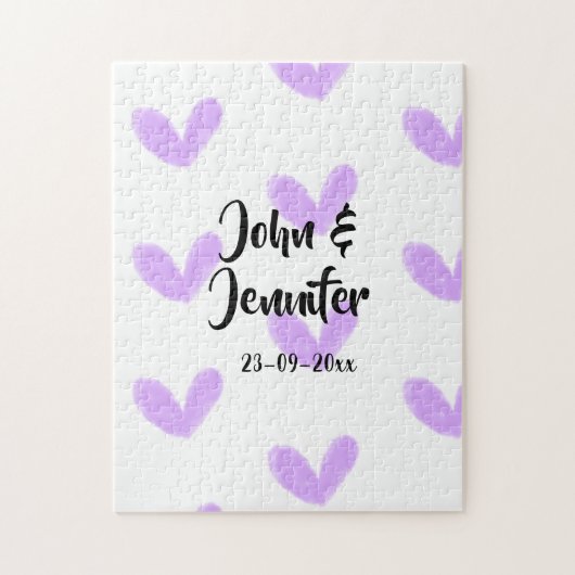 Paarse hart waterverf valentijnsdag stel naam da legpuzzel (Verticaal)