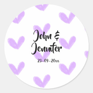 Paarse hart waterverf valentijnskaart koppel naam  ronde sticker