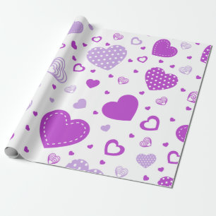 Paarse hart witte achtergrond cadeaupapier