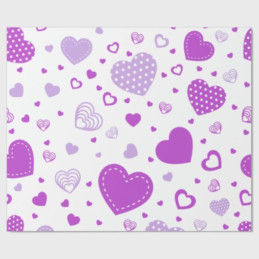 Paarse hart witte achtergrond cadeaupapier (Vlak)
