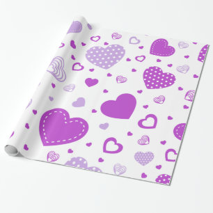 Paarse hart witte achtergrond cadeaupapier