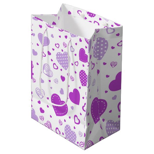 Paarse hart witte achtergrond medium cadeauzakje (Voorkant Gekanteld)