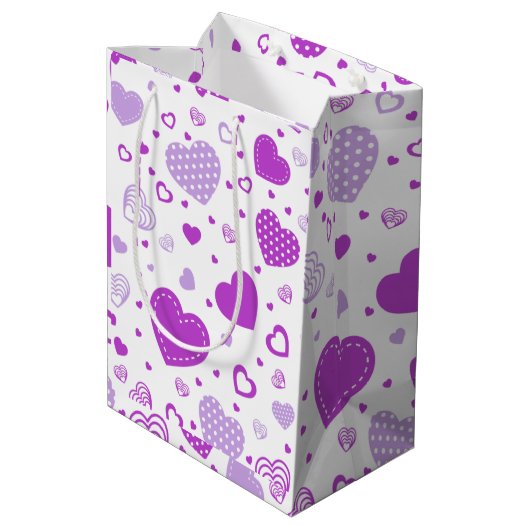 Paarse hart witte achtergrond medium cadeauzakje (Achterkant Gekanteld)