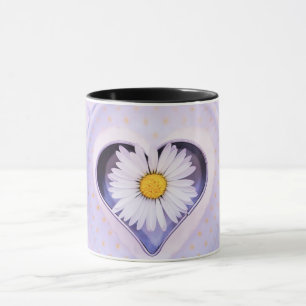 Paarse Hart & Witte Daisy Bloem – Elegante Bloemen Mok