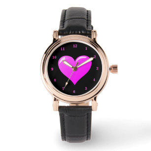 Paarse hart zwart horloge