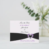Paarse Hart Zwarte Lint Bewaar de Datum Save The Date (Staand voorkant)