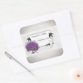 Paarse Hartblad Boom Bruiloften Vierkante Sticker (Envelop)