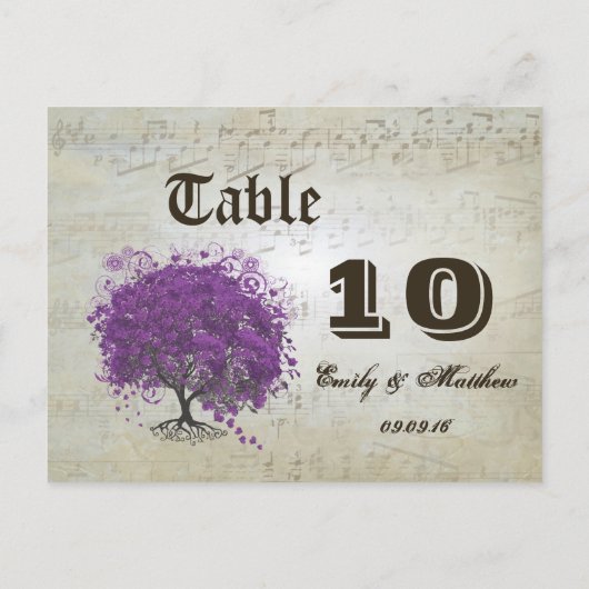 Paarse Hartblad Boom Tafel Nummer Briefkaart (Achterkant)