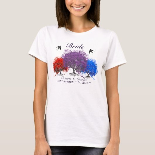 Paarse Hartblad Boom Trouw T-Shirts (Voorkant)