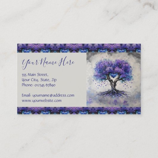 Paarse hartboom van het leven visitekaartje (Achterkant)