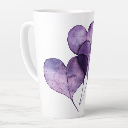 *Paarse Harten Aquarel Digitale Kunst Latte Mok (Linkerhoek)