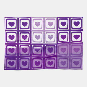 Paarse harten Art Deco keukenhanddoek