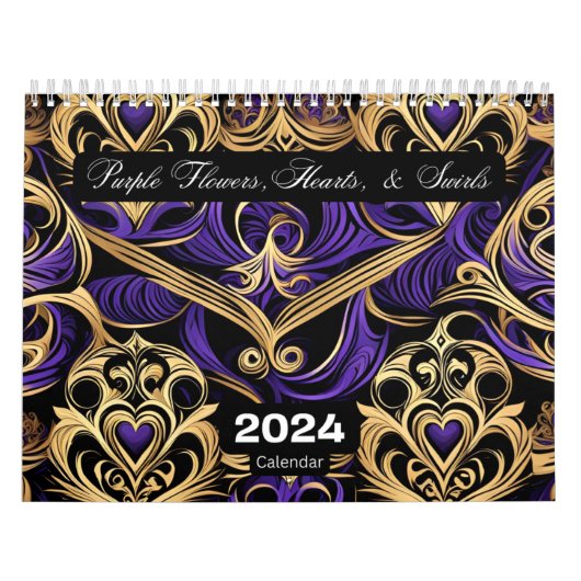 Paarse harten Bloemen & wervelingen Kalender (Hoes)