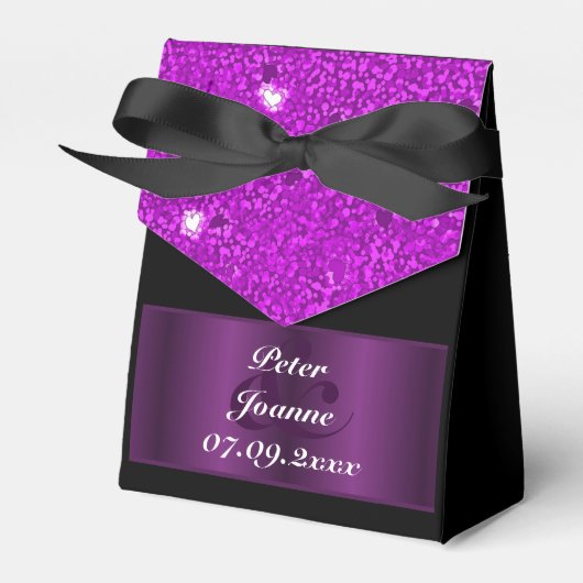 Paarse harten bruiloft bedankdoosjes (Voorkant Zijde)