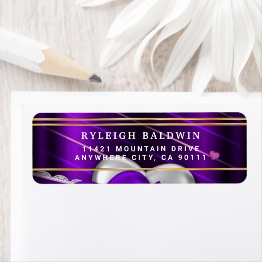 Paarse harten Elegant Return Address Label (Insitu)